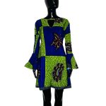 Blue & Green Ankara/African Print Women Cocktail Flare Out Short Dress/ Blouse ￼