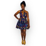 African Print Ankara Side Straps Flair Out Blue Short Dress