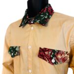 (Medium) Victorian Style Embroidery Men Light Brown/ Khaki Colored Collar Shirt - Image 4