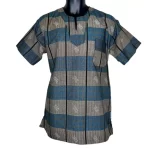 (Large) African Print Blue & Black Stripe Pattern Men Top/ Shirt