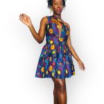 African Print Ankara Side Straps Flair Out Blue Short Dress - Image 3