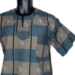 (Large) African Print Blue & Black Stripe Pattern Men Top/ Shirt - Image 2