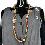Earth Tone Multicolored Long Stones & Beading Necklace