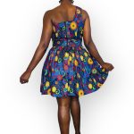 African Print Ankara Side Straps Flair Out Blue Short Dress - Image 4