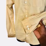 (Medium) Victorian Style Embroidery Men Light Brown/ Khaki Colored Collar Shirt - Image 5
