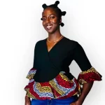 (One Size) Black Wrapper Blouse with Multicolor Flair Out Boarder & Sleeve