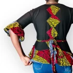 (One Size) Black Wrapper Blouse with Multicolor Flair Out Boarder & Sleeve - Image 5