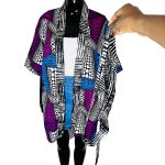 (One Size) Purple & Blue Ankara Print Women Duster/ Caftan - Image 3