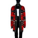 (One Size) Vintage Women Red and Black Tribal Print Duster