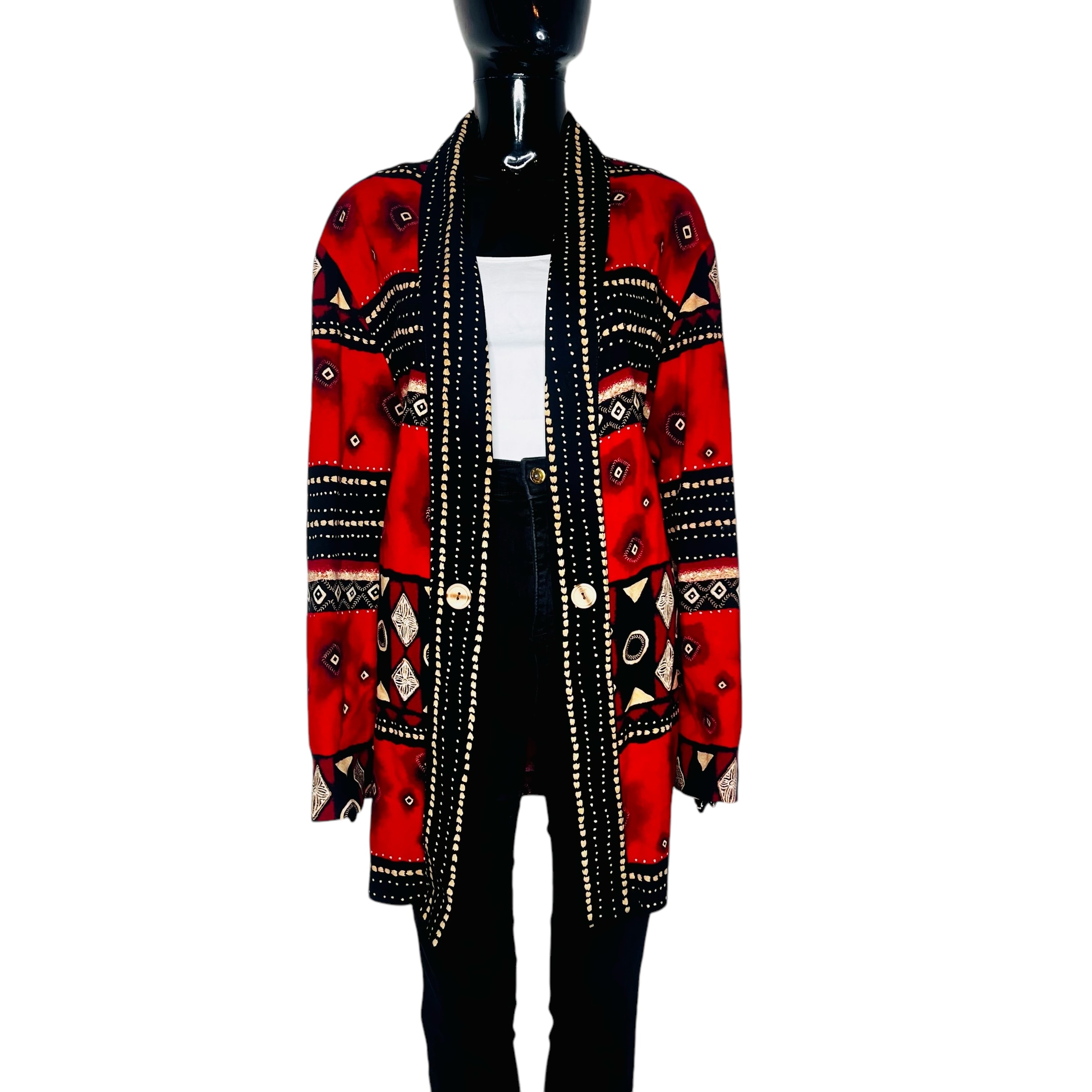 Photoroom_045_20241225_183303.jpeg (One Size) Vintage Women Red and Black Tribal Print Duster - Image 1