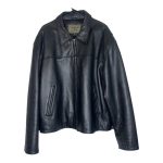(Large) Vintage Black 100% Leather Unisex Collar Jacket