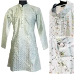(Small) Light Green Mid East Fully Embroidered Men Long Shirt/Top