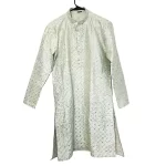 (Small) Light Green Mid East Fully Embroidered Men Long Shirt/Top - Image 3