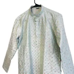 (Small) Light Green Mid East Fully Embroidered Men Long Shirt/Top - Image 4