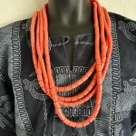 Traditional African Nigerian Artificial Orange Coral Bead Necklace - Image 4