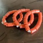 ￼ 3 Traditional Kids African Nigerian Artificial Orange Coral Bead Bracelet