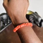 ￼ 2 Traditional Unisex African Nigerian Artificial Orange Coral Bead Bracelet - Image 2