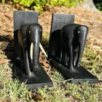 African Tanzanian Black 2 Pair Wooden Elephant Book Stoppers - Image 2
