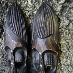 2 Pair African Wooden Dark Brown Mask Decoration - Image 2