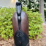 Large African Ghana Brown Wooden Mask Statue w/ Metal Detail - Image 2
