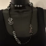 Black And White Beaded, Tribal, Abstract Design, Long Necklace A - Image 2