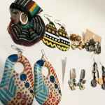 5 African Multicolored Women Beaded, Wooden, & Metal Earrings 1 Lady Pin - Image 3