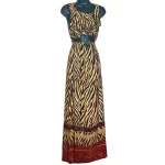 2 Piece Tiger Print Brown Blouse and Long Skirt with Triangle Necklace Set