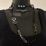 Black And White Beaded, Tribal, Abstract Design, Long Necklace A
