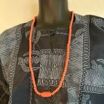 Traditional Unisex African Nigerian Artificial Orange Bead Long Necklace
