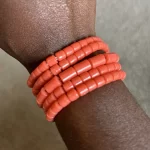 ￼ 5 Traditional Unisex African Nigerian Artificial Orange Coral Bead Bracelet  All of Africa (380)
