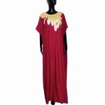 (One Size) Rosy Pink Woman Agbada/ Kaftan Long Dress w/ Yellow & Silver Shine Detail