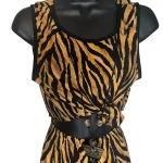 2 Piece Tiger Print Brown Blouse and Long Skirt with Triangle Necklace Set - Image 2