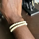 ￼ 2 Traditional Unisex African Nigerian Artificial Beige Coral Bead Bracelet