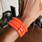 ￼ 4 Traditional Unisex African Nigerian Artificial Orange Coral Bead Bracelet