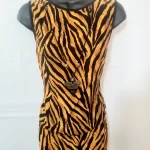 2 Piece Tiger Print Brown Blouse and Long Skirt with Triangle Necklace Set - Image 3