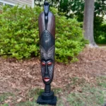 Large African Ghana Brown Wooden Mask Statue w/ Metal Detail