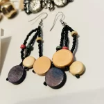 5 African Multicolored Women Beaded, Wooden, & Metal Earrings 1 Lady Pin - Image 6