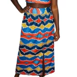 Blue, Yellow, & Orange African Print Long Women Skirt w/ Side Slit