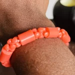 ￼ 2 Traditional Unisex African Nigerian Artificial Orange Coral Bead Bracelet - Image 3