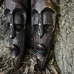 2 Pair African Wooden Dark Brown Mask Decoration - Image 3