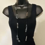 Black And White Beaded, Tribal, Abstract Design, Long Necklace A - Image 3
