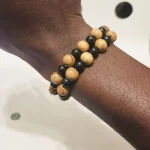 2 Brown & Black African Round Beaded Stretchy Unisex Bracelet