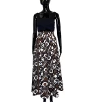 African Print Brown & White Tribal Mud Cloth Print Women Bell Gaucho Pants