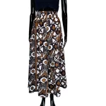 African Print Brown & White Tribal Mud Cloth Print Women Bell Gaucho Pants - Image 2