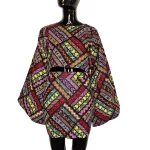 2 Piece African Print Women Multicolor Bell Sleeve Crop Top Blouse & Short Skirt - Image 2