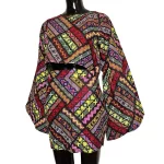 2 Piece African Print Women Multicolor Bell Sleeve Crop Top Blouse & Short Skirt - Image 3
