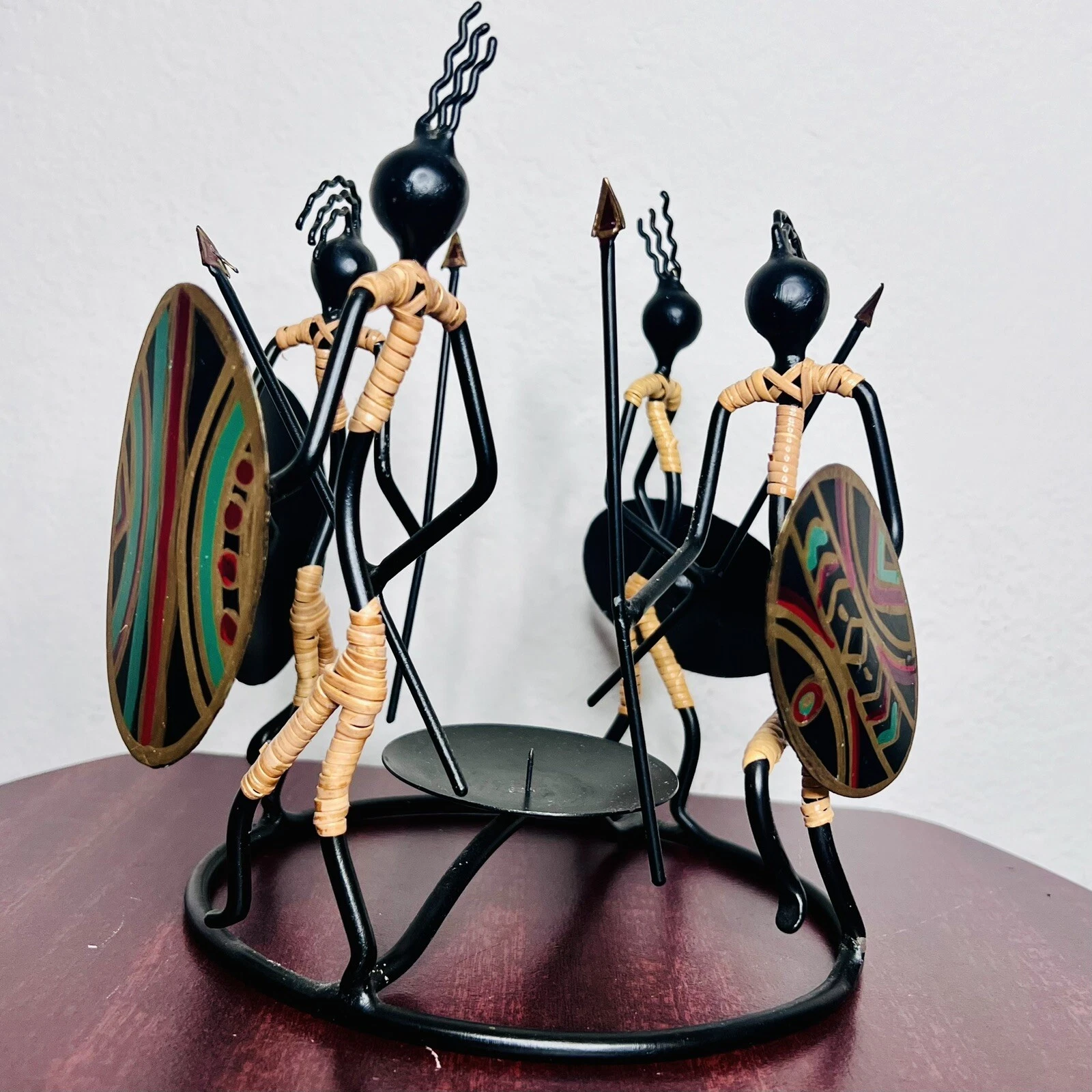 s-l1600 - 2026-09-19T002256.892 Vintage African Kenyan Warriors Metal Candleholder - Image 1