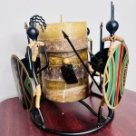 Vintage African Kenyan Warriors Metal Candleholder - Image 6
