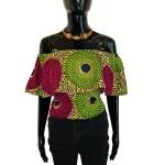 African Print, Green & Pink Women Off The Shoulder Top ￼