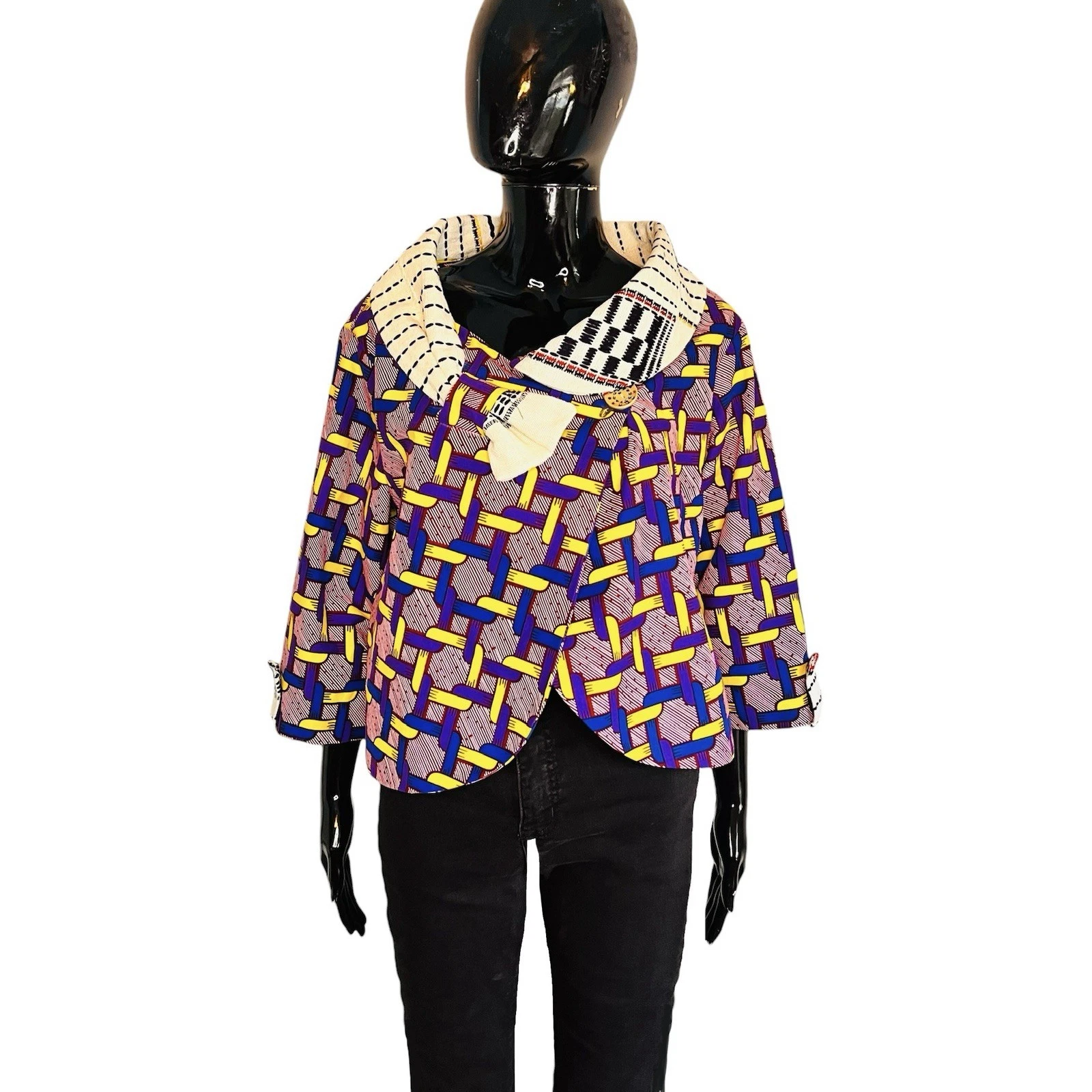 s-l1600 - 2026-09-19T012443.605 African Print Women Multicolored P Coat Style Blouse w/ Mud-cloth Detail - Image 1